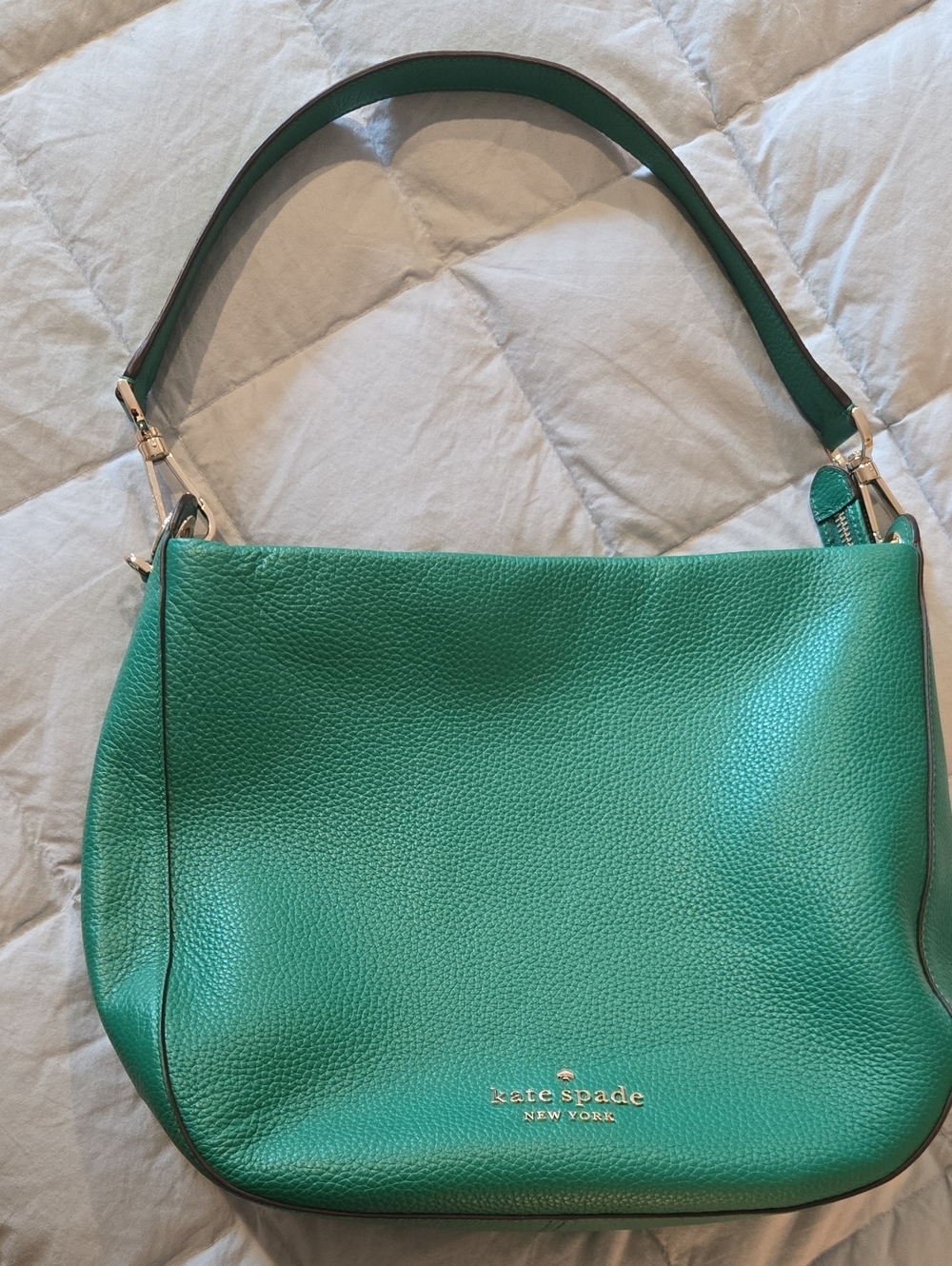 Kate spade Green Pebbled Leather Shoulder Bag with Gold Logo